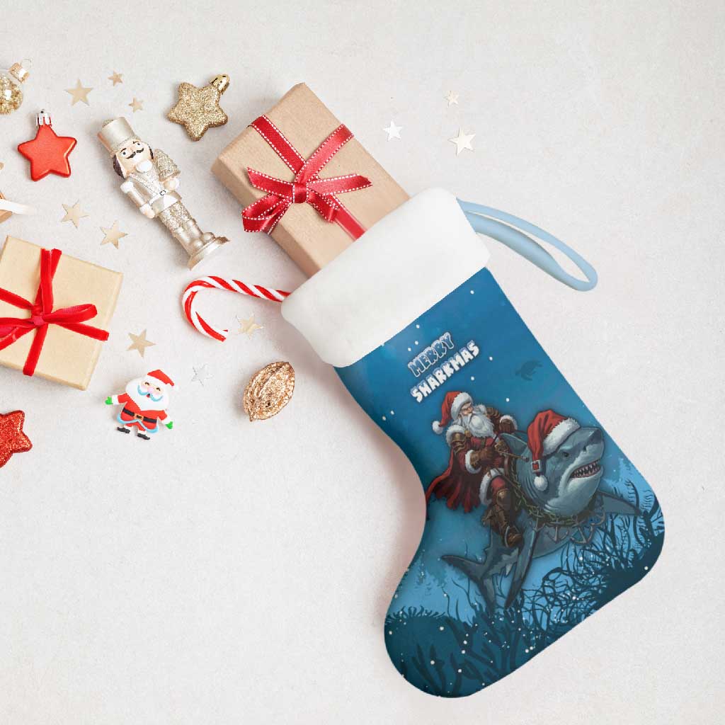 Merry Sharkmas Christmas Stocking I Am Dreaming Of A Great White Christmas - Wonder Print Shop