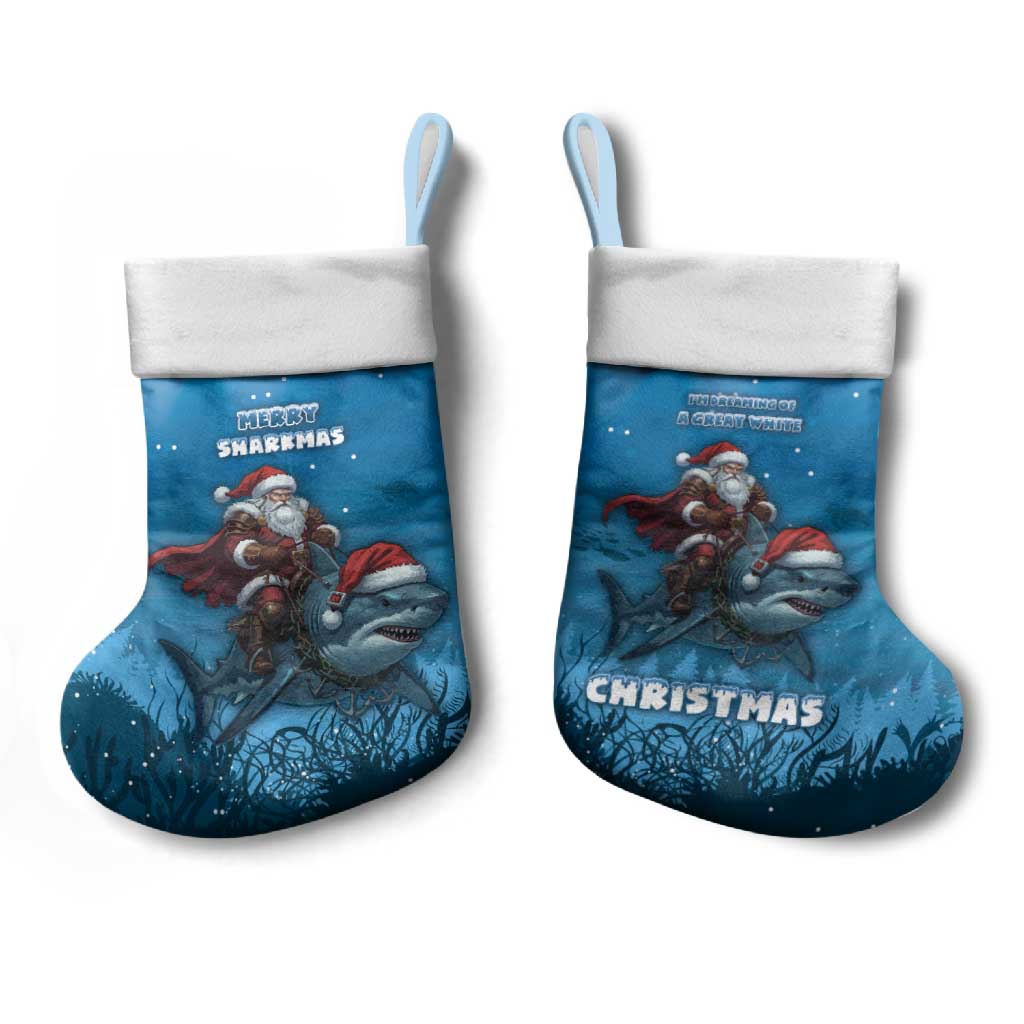 Merry Sharkmas Christmas Stocking I Am Dreaming Of A Great White Christmas - Wonder Print Shop