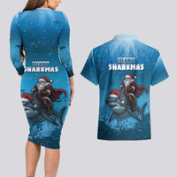 Merry Sharkmas Couples Matching Long Sleeve Bodycon Dress and Hawaiian Shirt I Am Dreaming Of A Great White Christmas - Wonder Print Shop