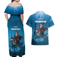Merry Sharkmas Couples Matching Off Shoulder Maxi Dress and Hawaiian Shirt I Am Dreaming Of A Great White Christmas - Wonder Print Shop