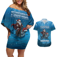 Merry Sharkmas Couples Matching Off Shoulder Short Dress and Hawaiian Shirt I Am Dreaming Of A Great White Christmas - Wonder Print Shop