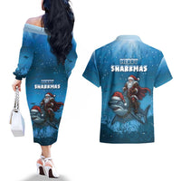 Merry Sharkmas Couples Matching Off The Shoulder Long Sleeve Dress and Hawaiian Shirt I Am Dreaming Of A Great White Christmas - Wonder Print Shop