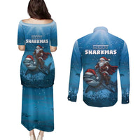 Merry Sharkmas Couples Matching Puletasi and Long Sleeve Button Shirt I Am Dreaming Of A Great White Christmas - Wonder Print Shop