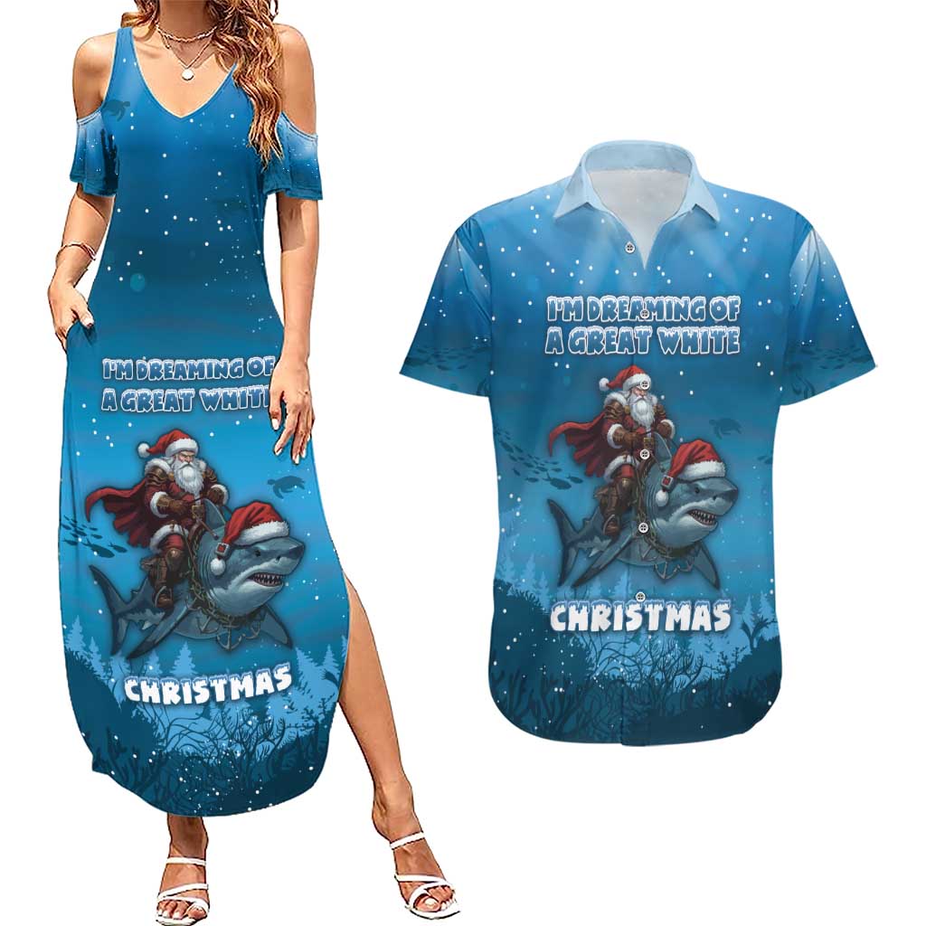 Merry Sharkmas Couples Matching Summer Maxi Dress and Hawaiian Shirt I Am Dreaming Of A Great White Christmas - Wonder Print Shop