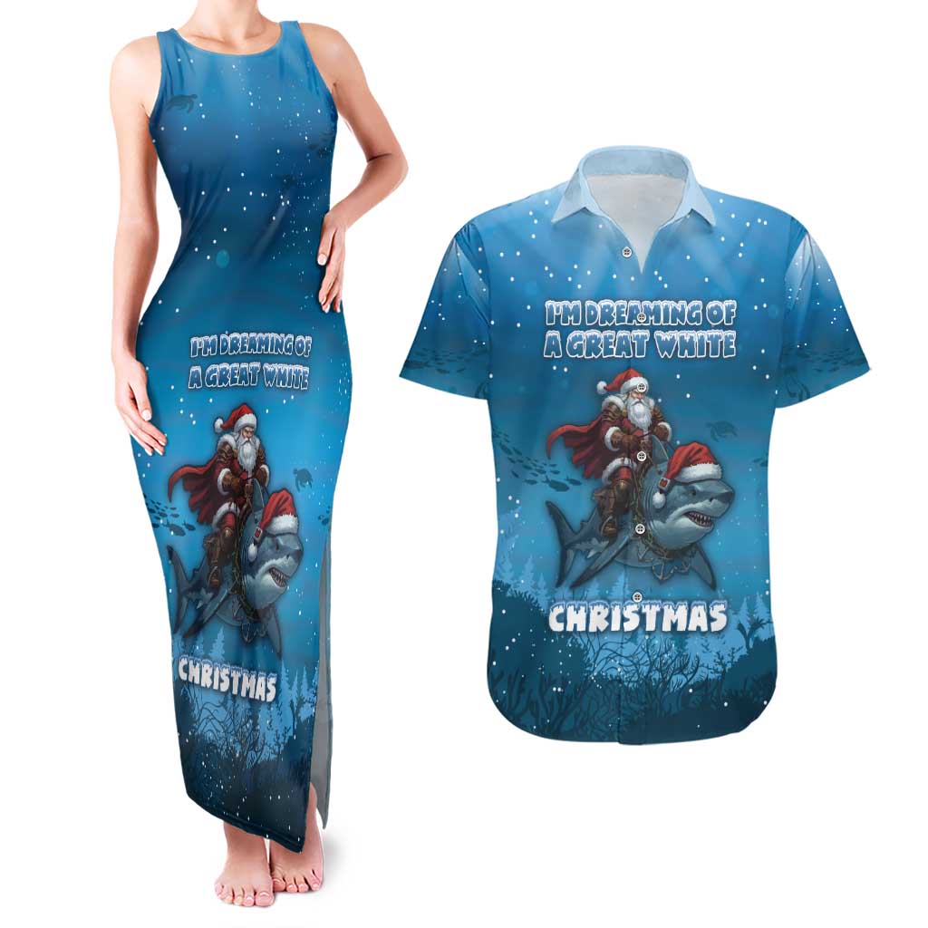 Merry Sharkmas Couples Matching Tank Maxi Dress and Hawaiian Shirt I Am Dreaming Of A Great White Christmas - Wonder Print Shop