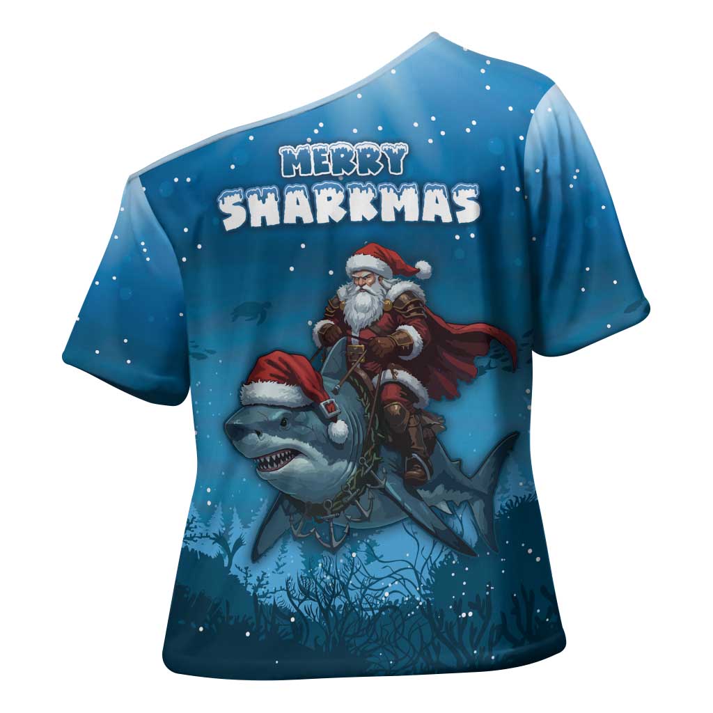 Merry Sharkmas Cross Shoulder Shirt I Am Dreaming Of A Great White Christmas - Wonder Print Shop