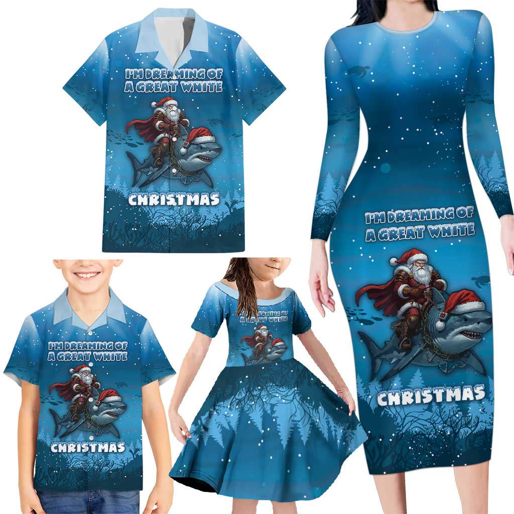 Merry Sharkmas Family Matching Long Sleeve Bodycon Dress and Hawaiian Shirt I Am Dreaming Of A Great White Christmas - Wonder Print Shop