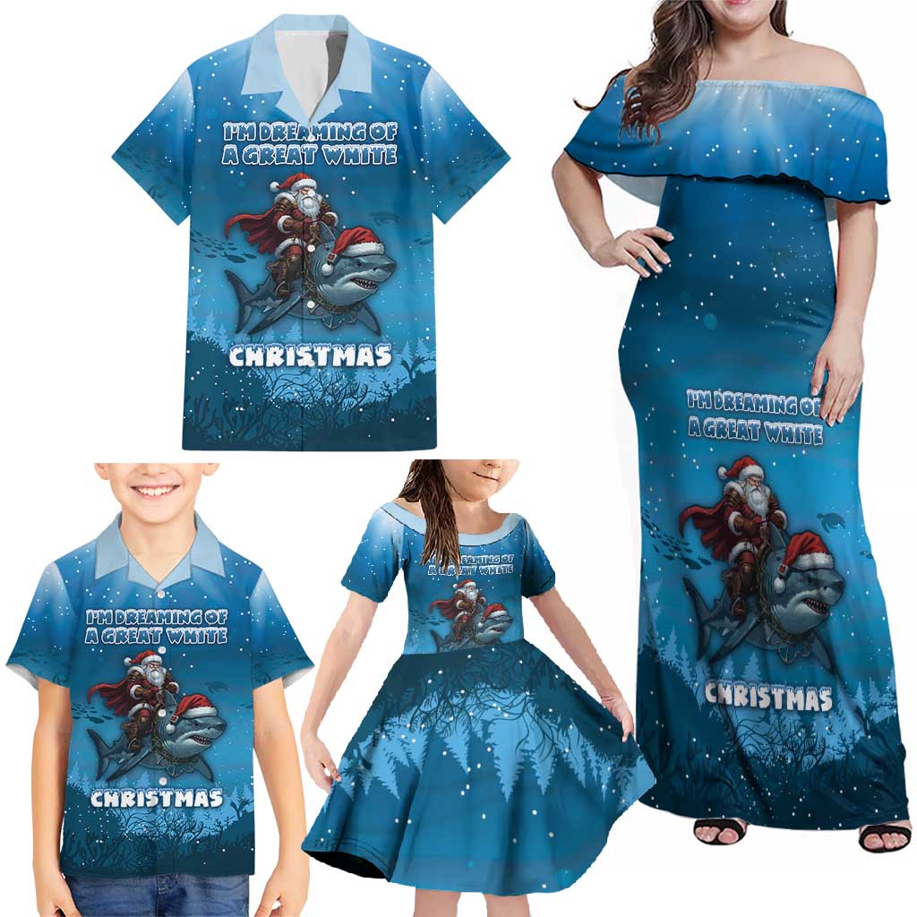 Merry Sharkmas Family Matching Off Shoulder Maxi Dress and Hawaiian Shirt I Am Dreaming Of A Great White Christmas - Wonder Print Shop
