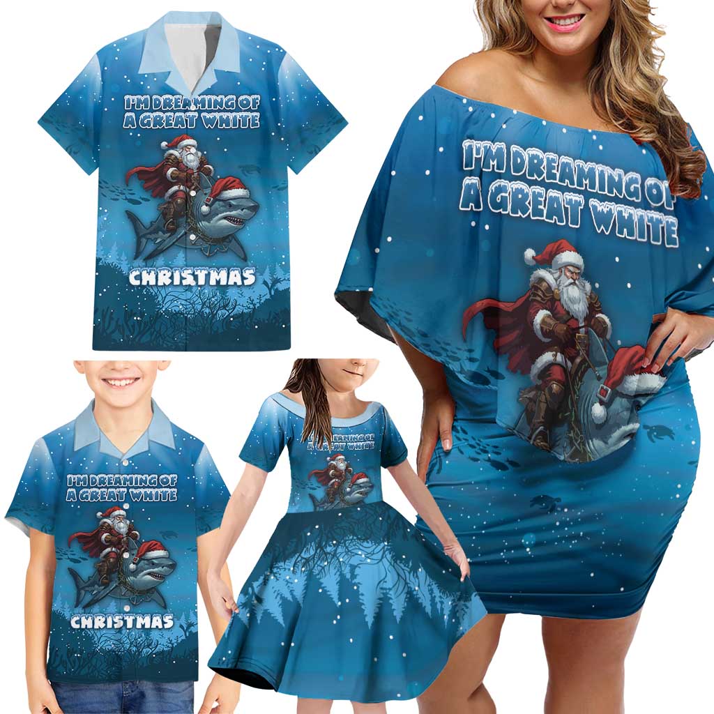 Merry Sharkmas Family Matching Off Shoulder Short Dress and Hawaiian Shirt I Am Dreaming Of A Great White Christmas - Wonder Print Shop