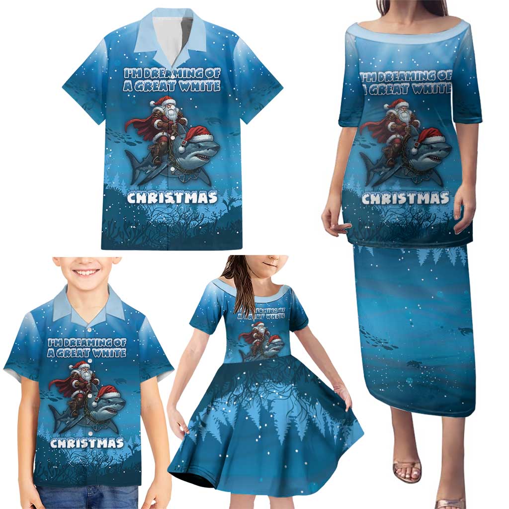 Merry Sharkmas Family Matching Puletasi and Hawaiian Shirt I Am Dreaming Of A Great White Christmas - Wonder Print Shop