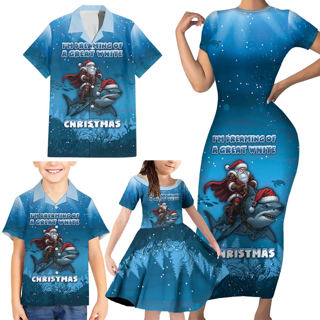Merry Sharkmas Family Matching Short Sleeve Bodycon Dress and Hawaiian Shirt I Am Dreaming Of A Great White Christmas - Wonder Print Shop