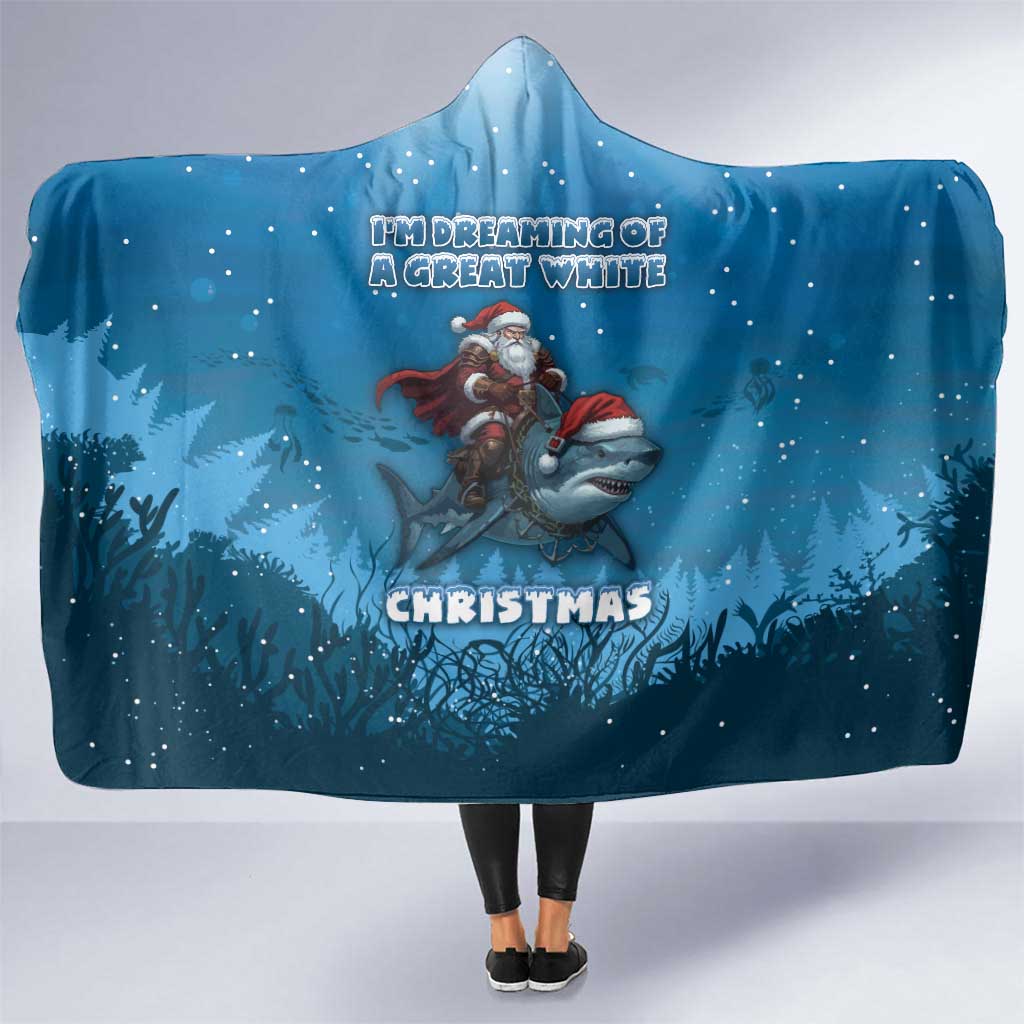 Merry Sharkmas Hooded Blanket I Am Dreaming Of A Great White Christmas - Wonder Print Shop