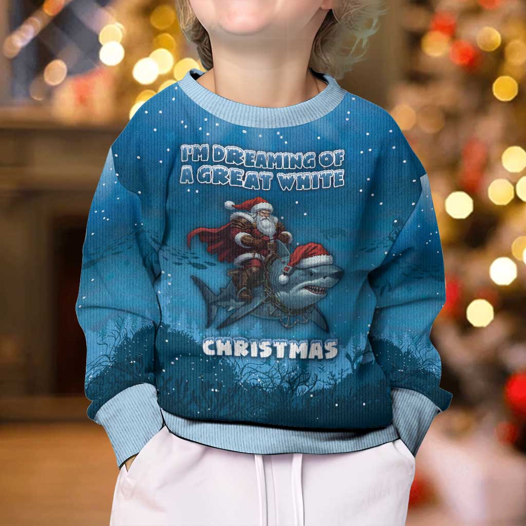 Merry Sharkmas Kid Ugly Christmas Sweater I Am Dreaming Of A Great White Christmas - Wonder Print Shop