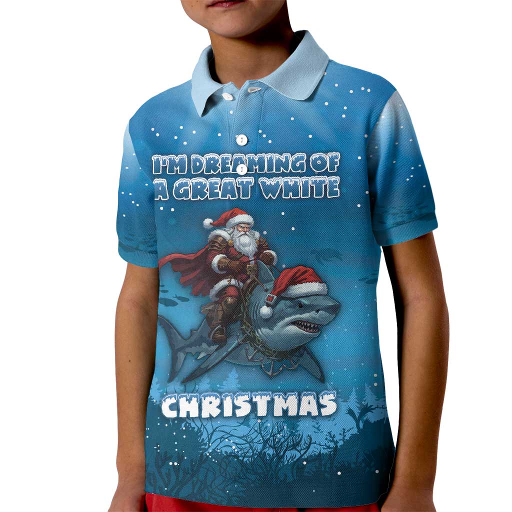 Merry Sharkmas Kid Polo Shirt I Am Dreaming Of A Great White Christmas - Wonder Print Shop