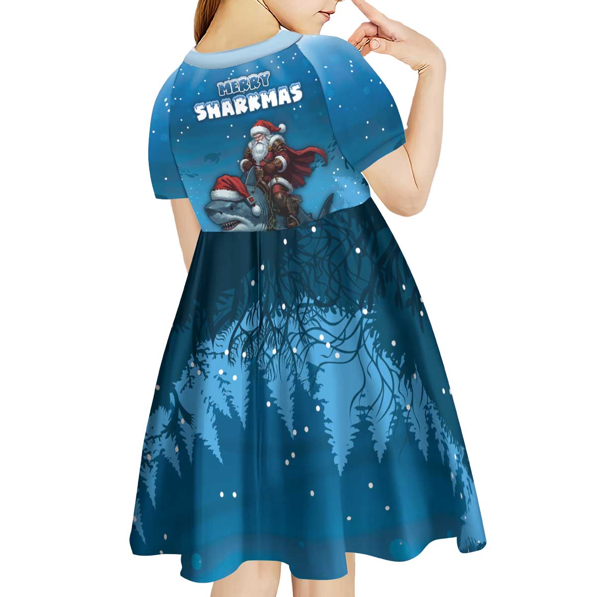 Merry Sharkmas Kid Short Sleeve Dress I Am Dreaming Of A Great White Christmas - Wonder Print Shop