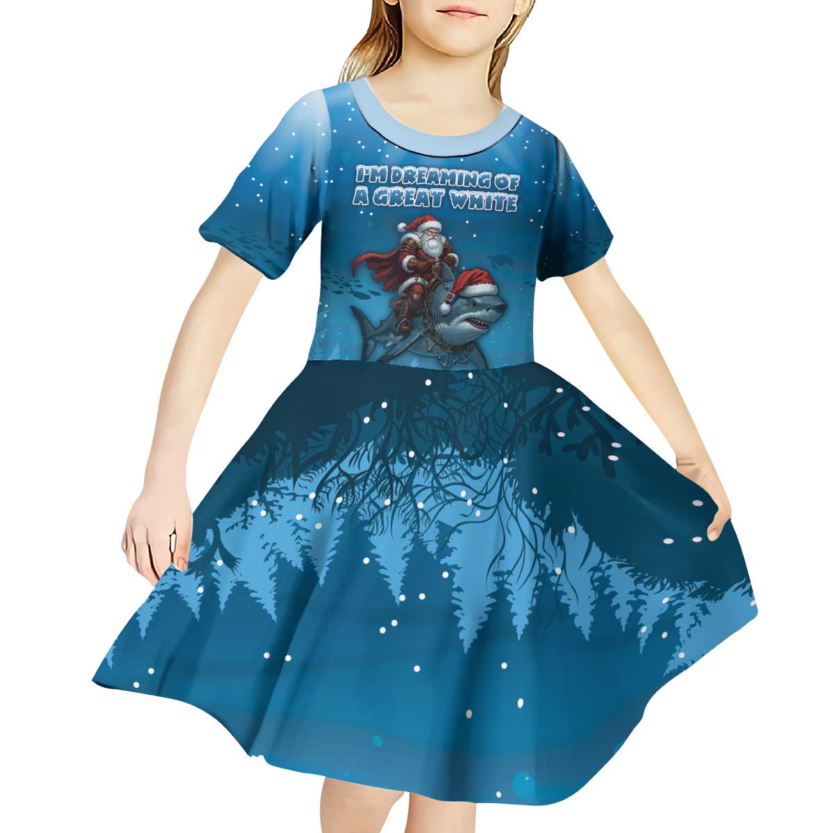 Merry Sharkmas Kid Short Sleeve Dress I Am Dreaming Of A Great White Christmas - Wonder Print Shop