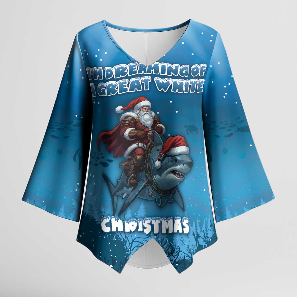 Merry Sharkmas Kimono Sleeve Blouse I Am Dreaming Of A Great White Christmas - Wonder Print Shop