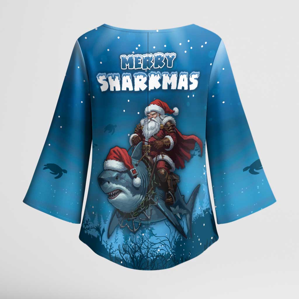 Merry Sharkmas Kimono Sleeve Blouse I Am Dreaming Of A Great White Christmas - Wonder Print Shop