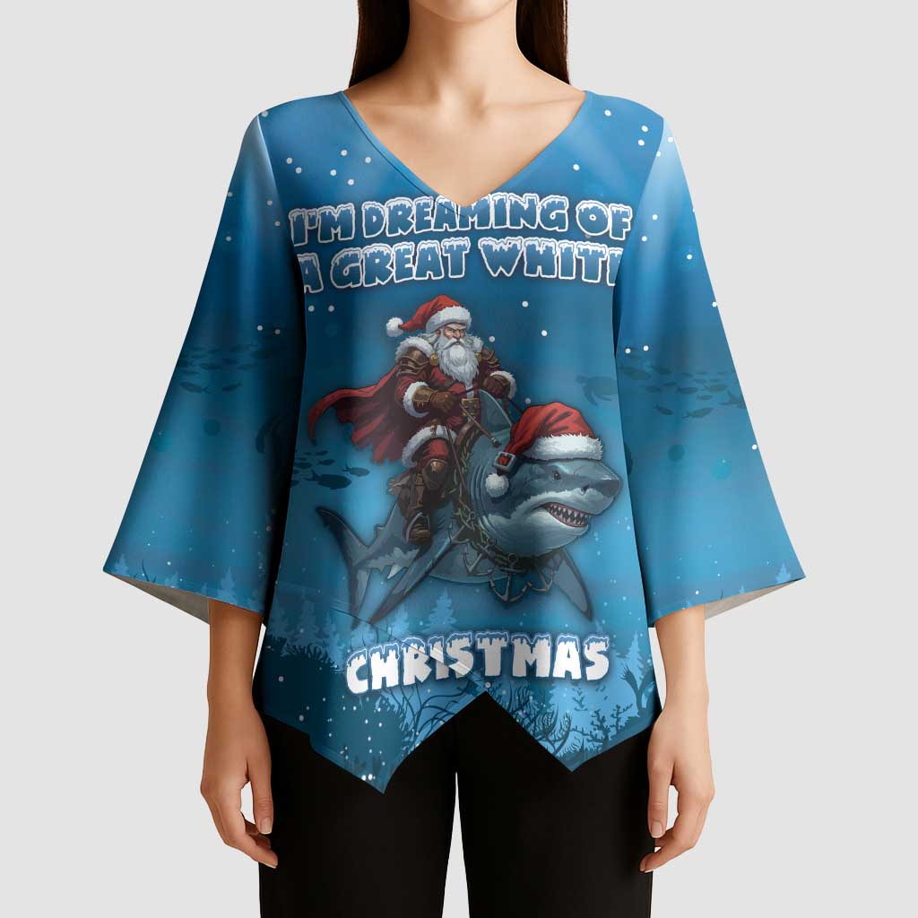 Merry Sharkmas Kimono Sleeve Blouse I Am Dreaming Of A Great White Christmas - Wonder Print Shop