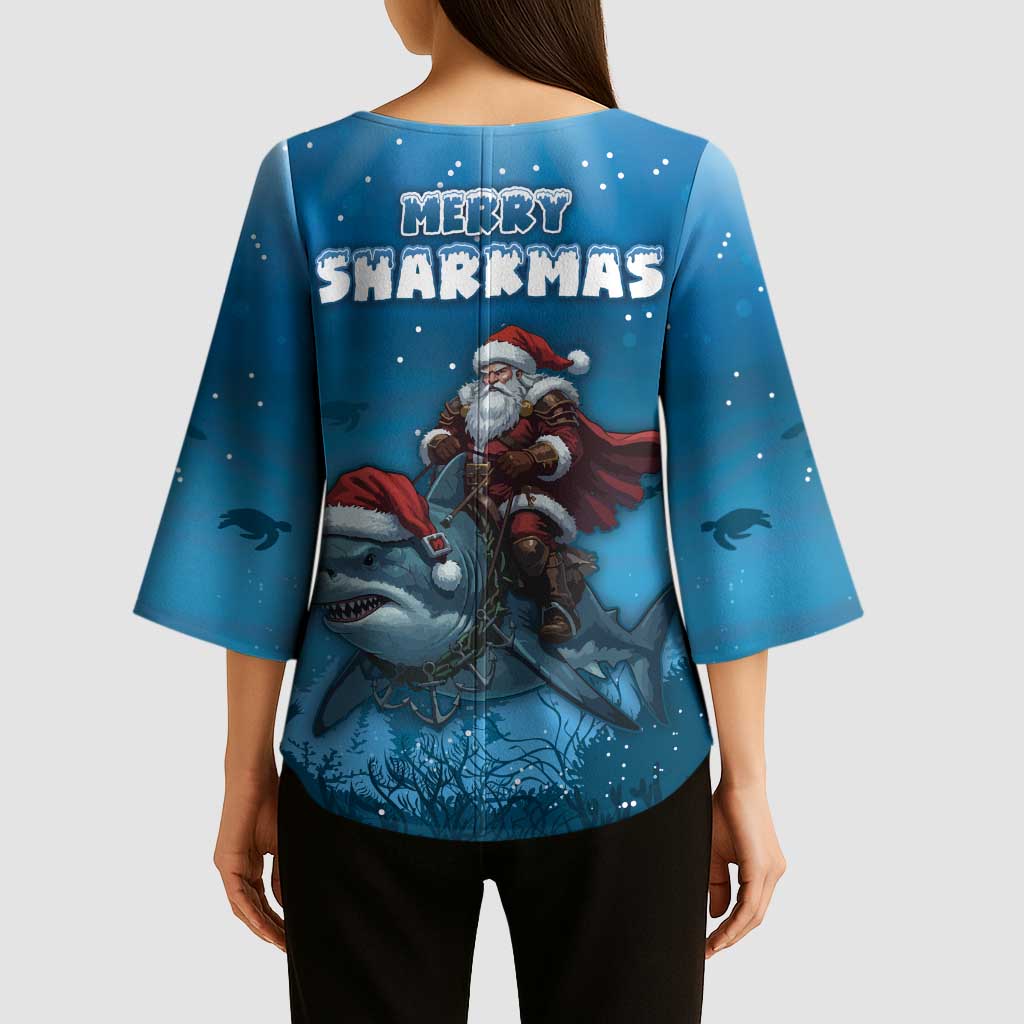 Merry Sharkmas Kimono Sleeve Blouse I Am Dreaming Of A Great White Christmas - Wonder Print Shop