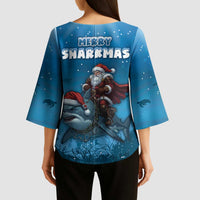 Merry Sharkmas Kimono Sleeve Blouse I Am Dreaming Of A Great White Christmas - Wonder Print Shop