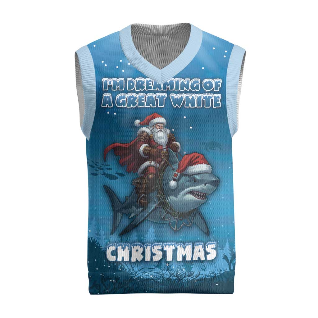 Merry Sharkmas Christmas Knitted V-Neck Vest I Am Dreaming Of A Great White Christmas - Wonder Print Shop