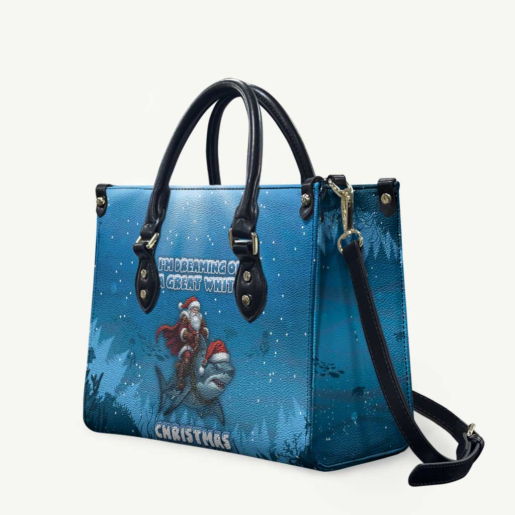 Merry Sharkmas Leather Bag I Am Dreaming Of A Great White Christmas - Wonder Print Shop
