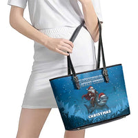 Merry Sharkmas Leather Tote Bag I Am Dreaming Of A Great White Christmas - Wonder Print Shop