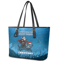 Merry Sharkmas Leather Tote Bag I Am Dreaming Of A Great White Christmas - Wonder Print Shop