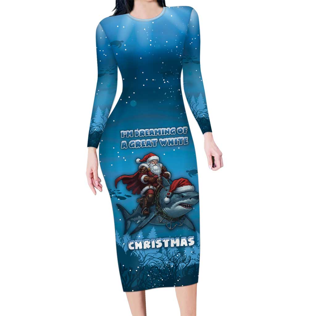 Merry Sharkmas Long Sleeve Bodycon Dress I Am Dreaming Of A Great White Christmas - Wonder Print Shop