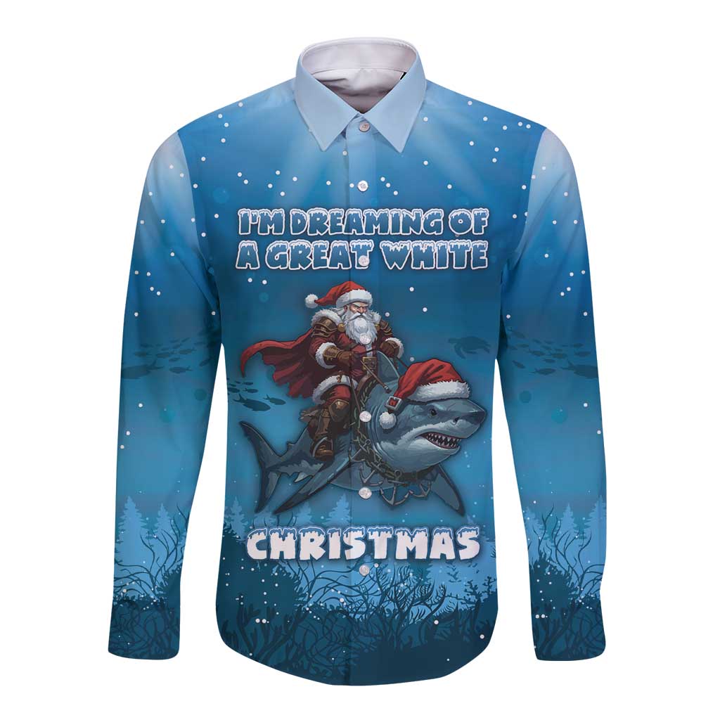 Merry Sharkmas Long Sleeve Button Shirt I Am Dreaming Of A Great White Christmas - Wonder Print Shop