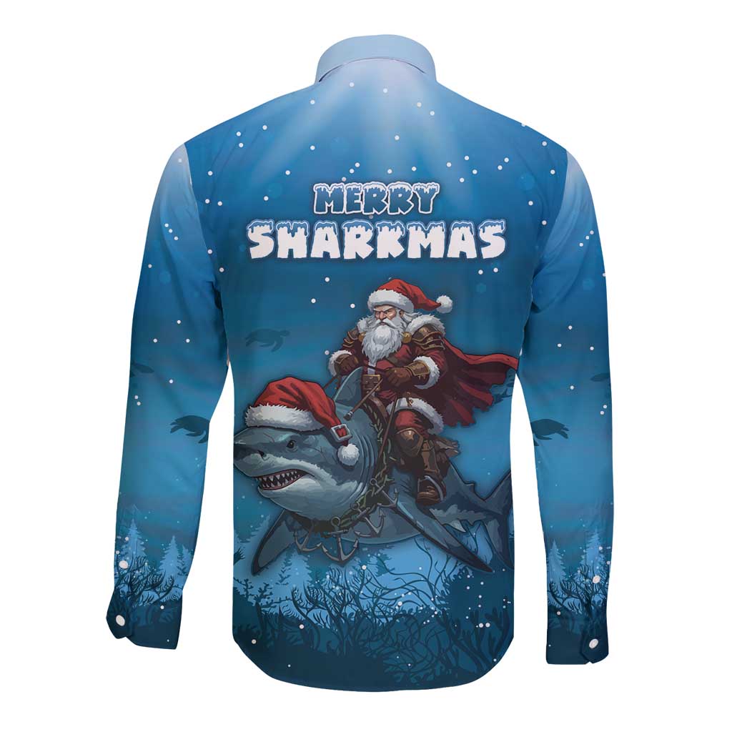 Merry Sharkmas Long Sleeve Button Shirt I Am Dreaming Of A Great White Christmas - Wonder Print Shop