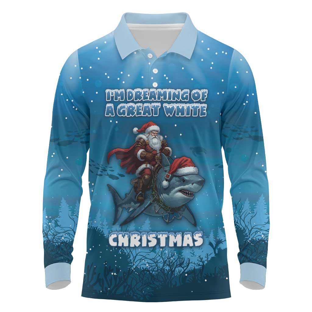 Merry Sharkmas Long Sleeve Polo Shirt I Am Dreaming Of A Great White Christmas - Wonder Print Shop