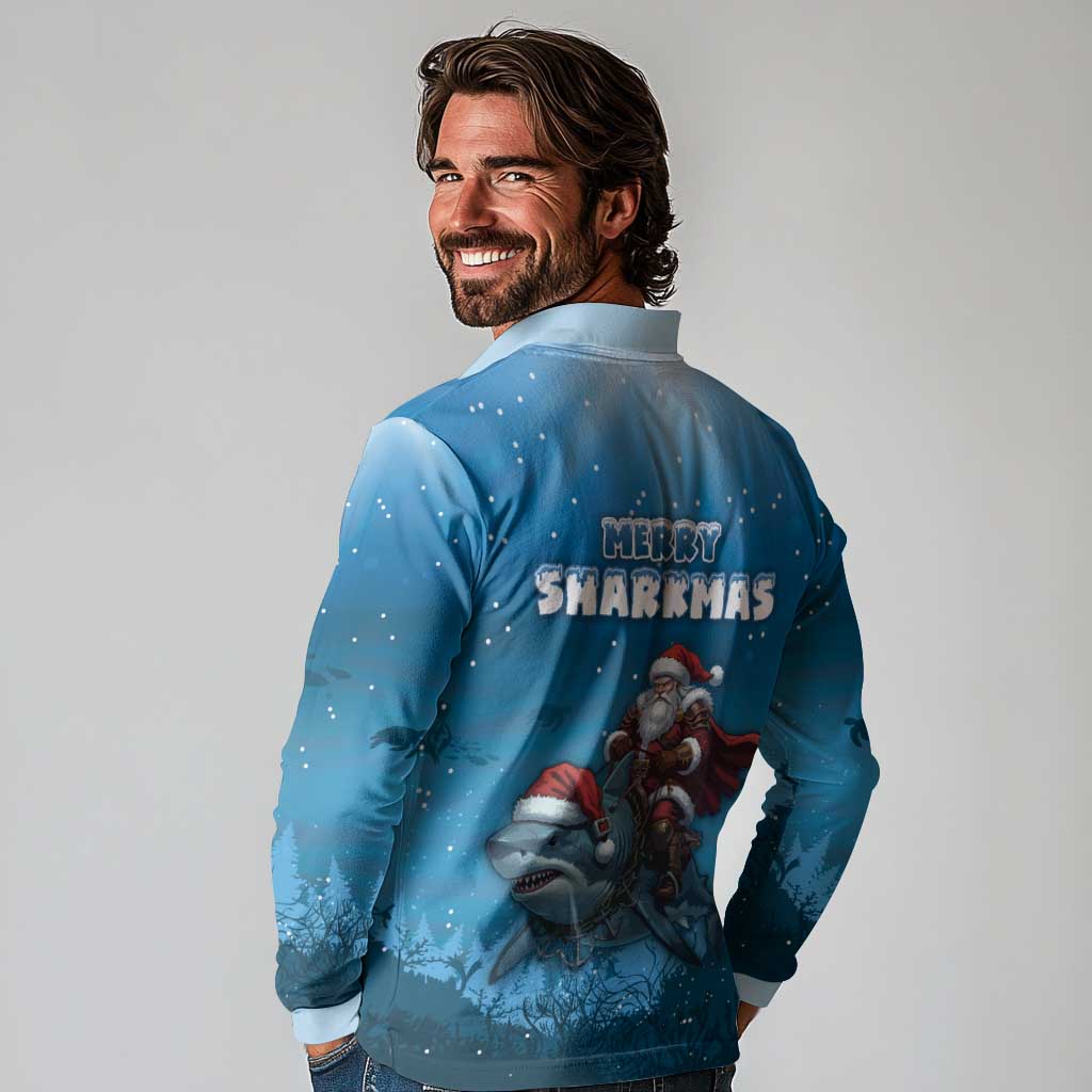 Merry Sharkmas Long Sleeve Polo Shirt I Am Dreaming Of A Great White Christmas - Wonder Print Shop