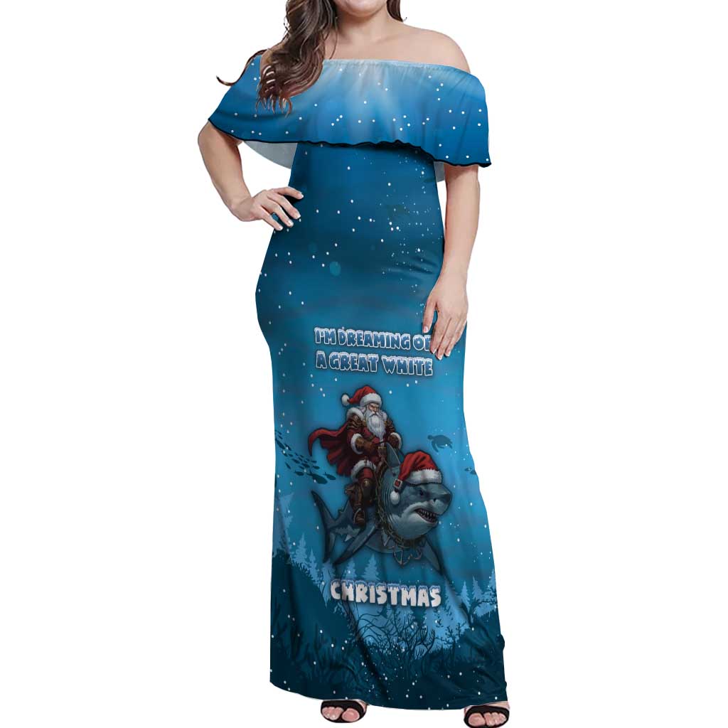 Merry Sharkmas Off Shoulder Maxi Dress I Am Dreaming Of A Great White Christmas - Wonder Print Shop