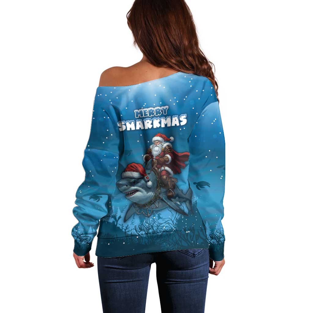 Merry Sharkmas Off Shoulder Sweater I Am Dreaming Of A Great White Christmas - Wonder Print Shop