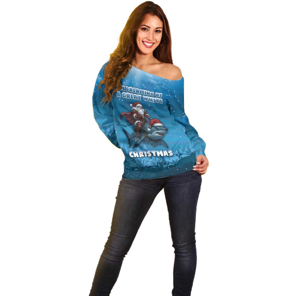 Merry Sharkmas Off Shoulder Sweater I Am Dreaming Of A Great White Christmas - Wonder Print Shop