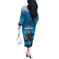 Merry Sharkmas Off The Shoulder Long Sleeve Dress I Am Dreaming Of A Great White Christmas - Wonder Print Shop