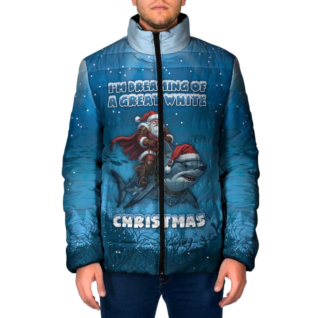 Merry Sharkmas Padded Jacket I Am Dreaming Of A Great White Christmas - Wonder Print Shop