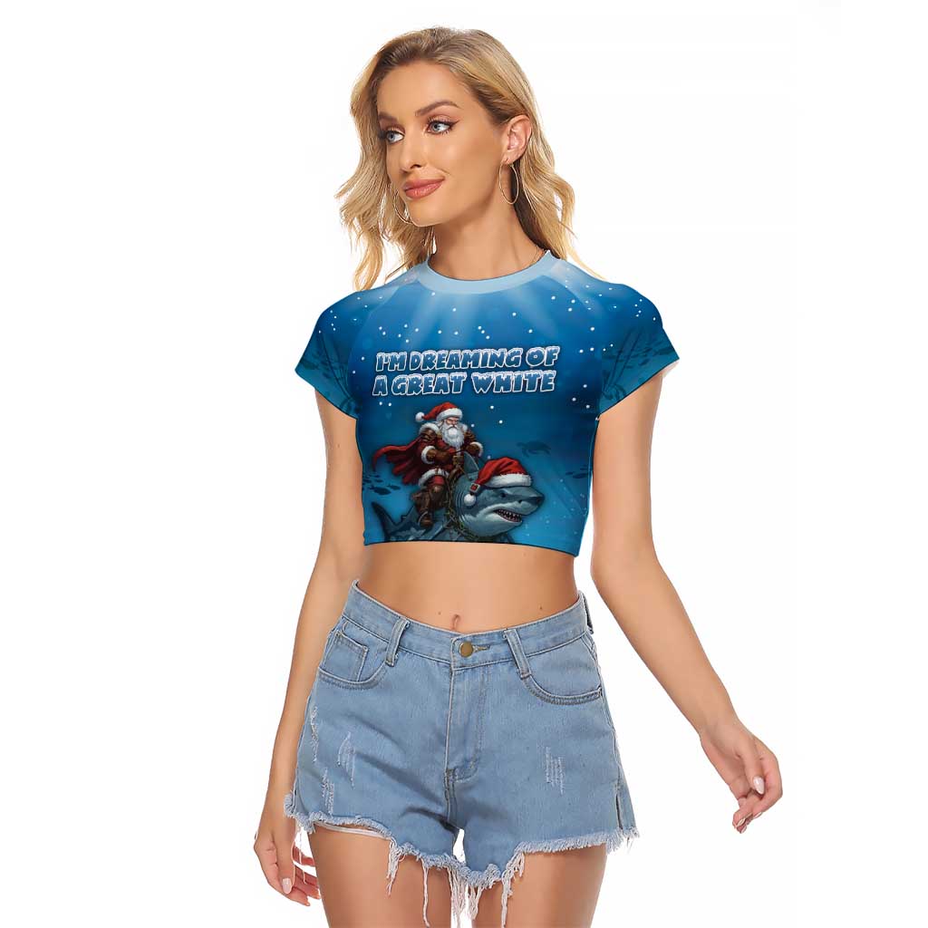 Merry Sharkmas Raglan Cropped T Shirt I Am Dreaming Of A Great White Christmas - Wonder Print Shop