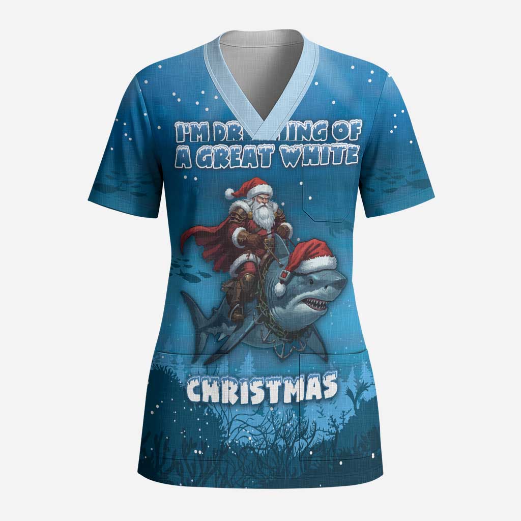 Merry Sharkmas Scrub Top I Am Dreaming Of A Great White Christmas - Wonder Print Shop