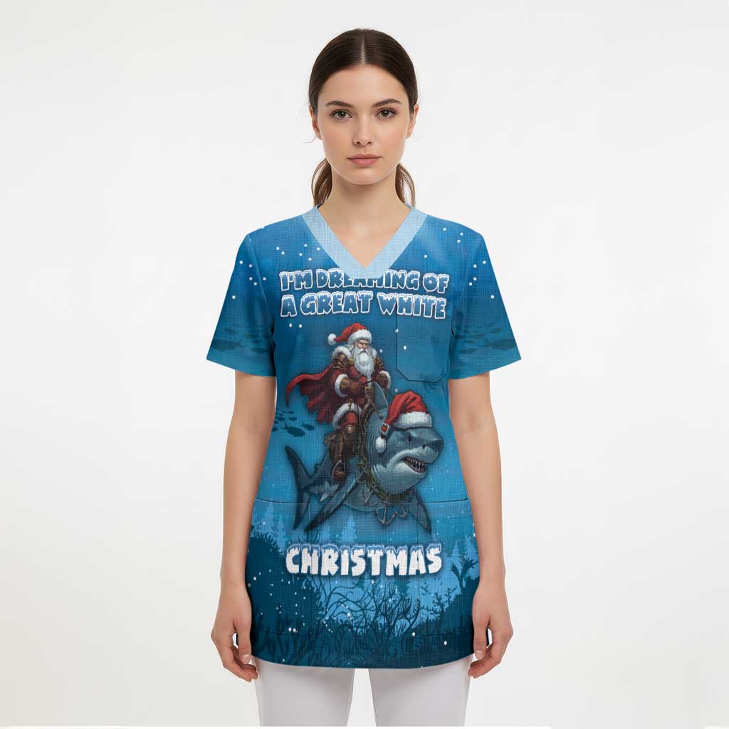 Merry Sharkmas Scrub Top I Am Dreaming Of A Great White Christmas - Wonder Print Shop