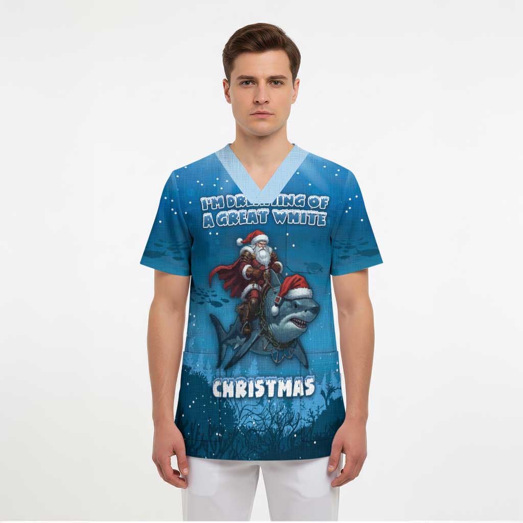 Merry Sharkmas Scrub Top I Am Dreaming Of A Great White Christmas - Wonder Print Shop