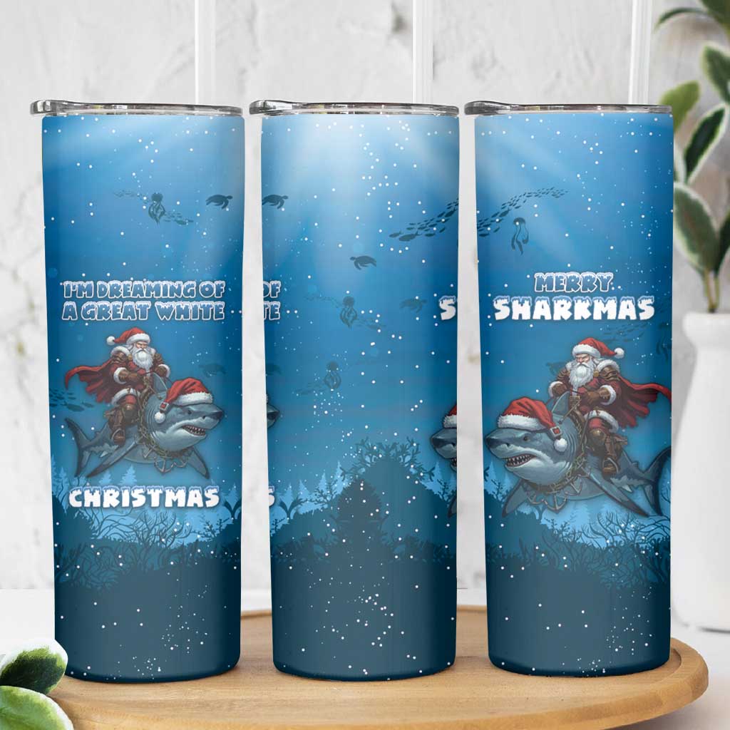 Merry Sharkmas Skinny Tumbler I Am Dreaming Of A Great White Christmas - Wonder Print Shop