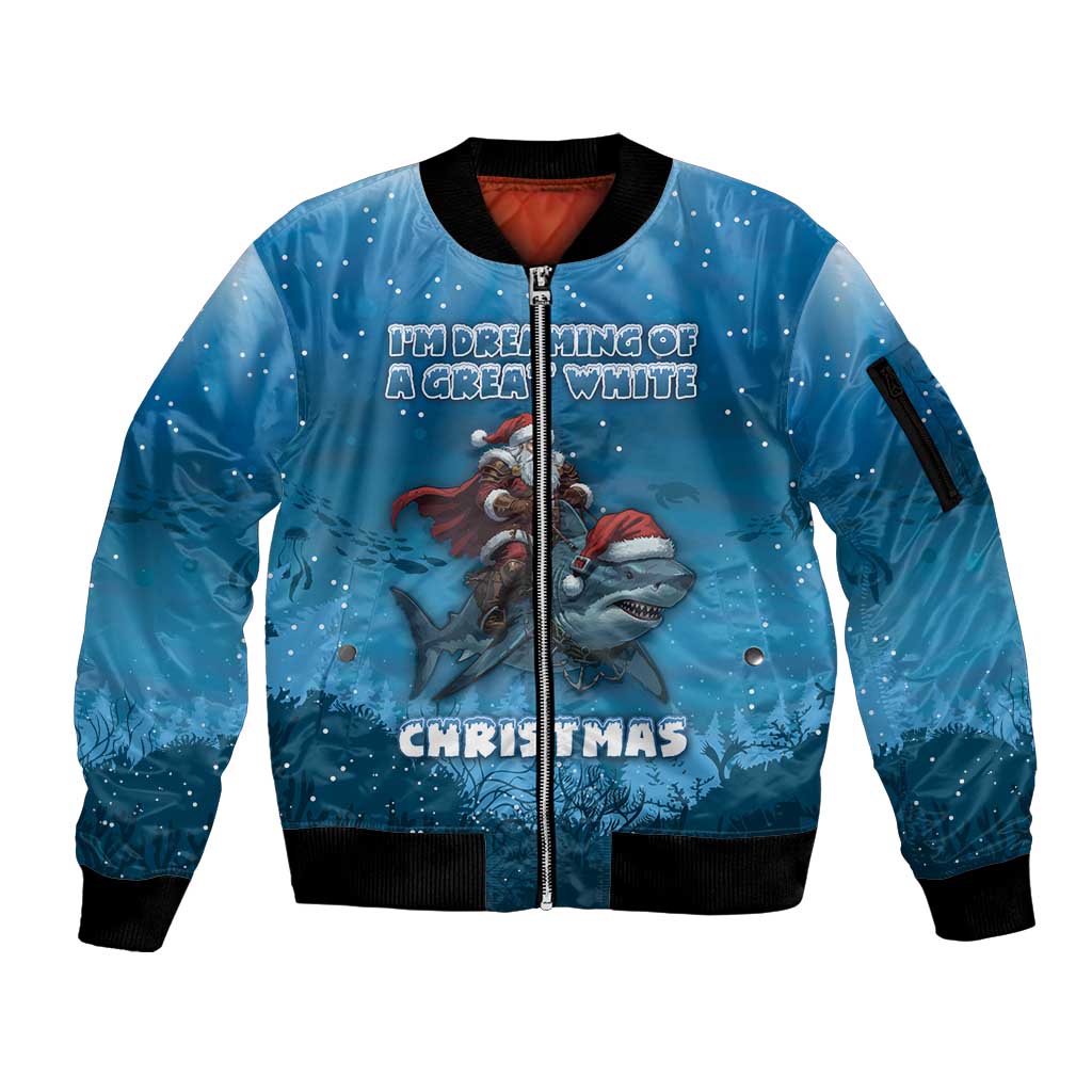 Merry Sharkmas Sleeve Zip Bomber Jacket I Am Dreaming Of A Great White Christmas - Wonder Print Shop