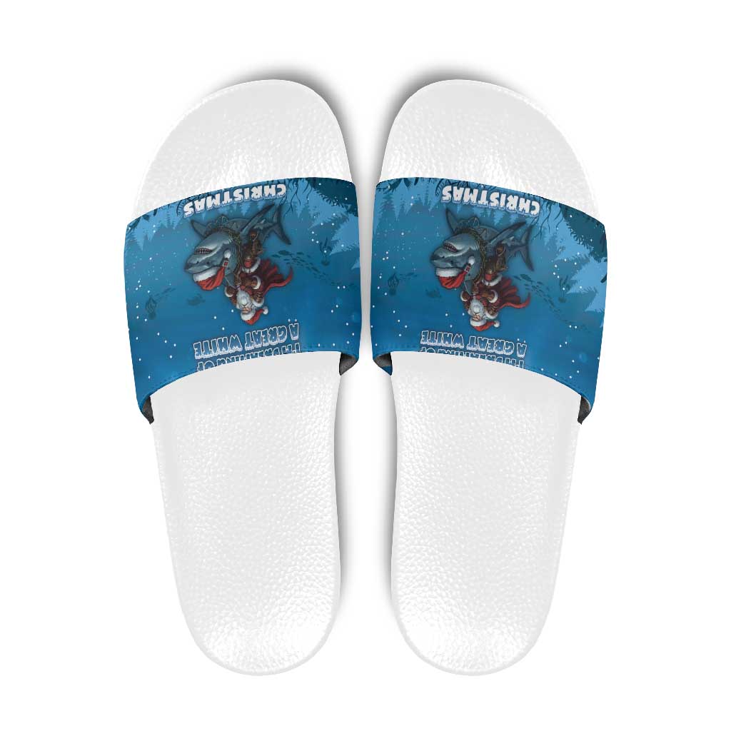 Merry Sharkmas Slide Sandals I Am Dreaming Of A Great White Christmas - Wonder Print Shop