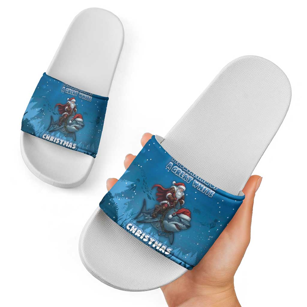 Merry Sharkmas Slide Sandals I Am Dreaming Of A Great White Christmas - Wonder Print Shop