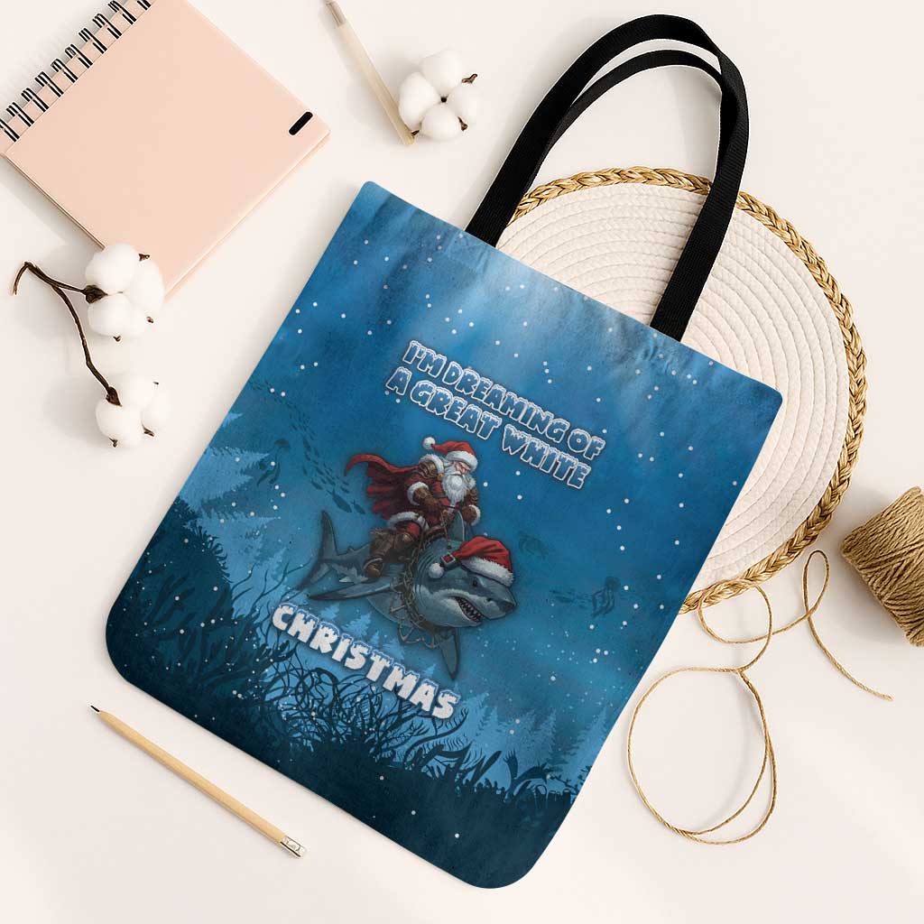 Merry Sharkmas Tote Bag I Am Dreaming Of A Great White Christmas - Wonder Print Shop