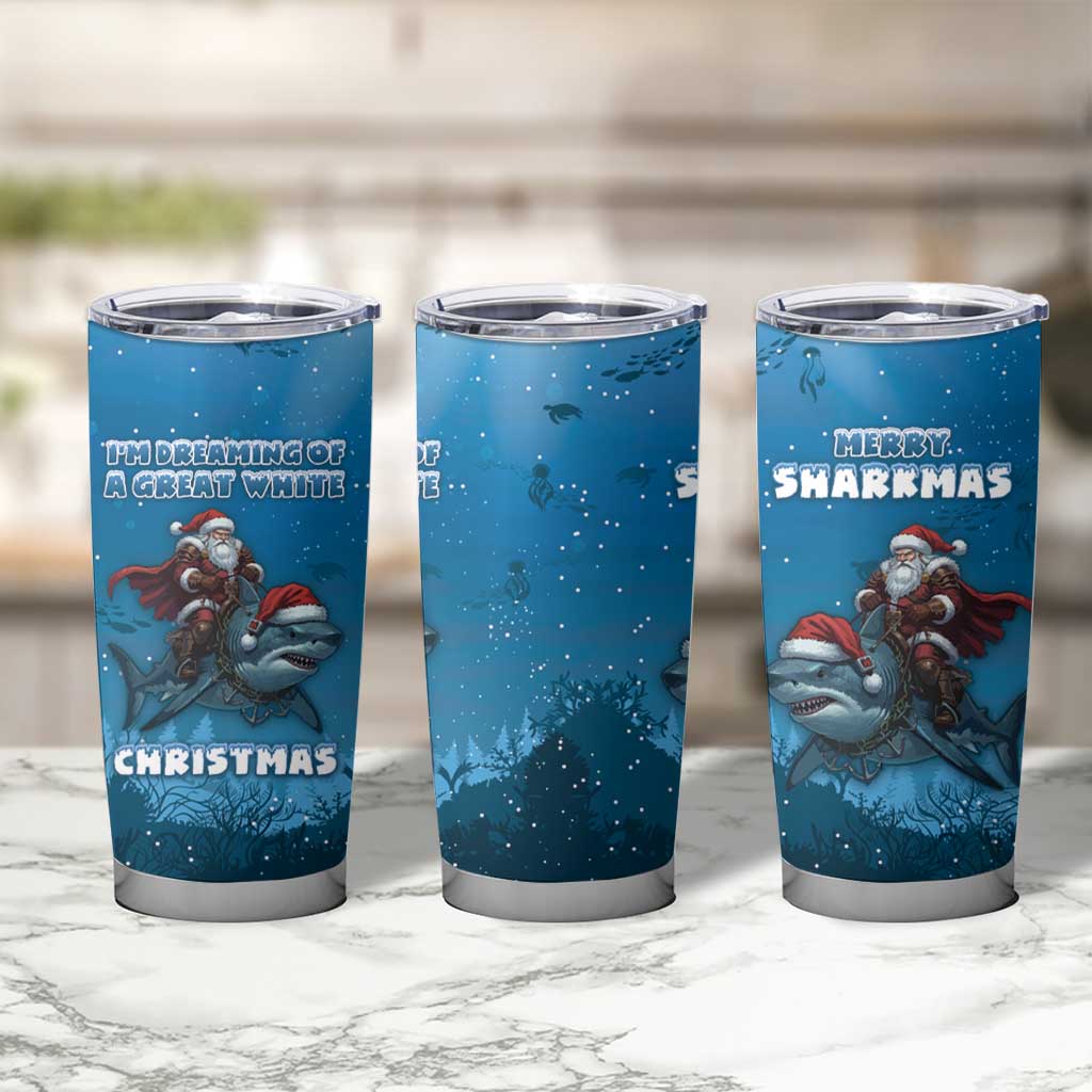 Merry Sharkmas Tumbler Cup I Am Dreaming Of A Great White Christmas - Wonder Print Shop