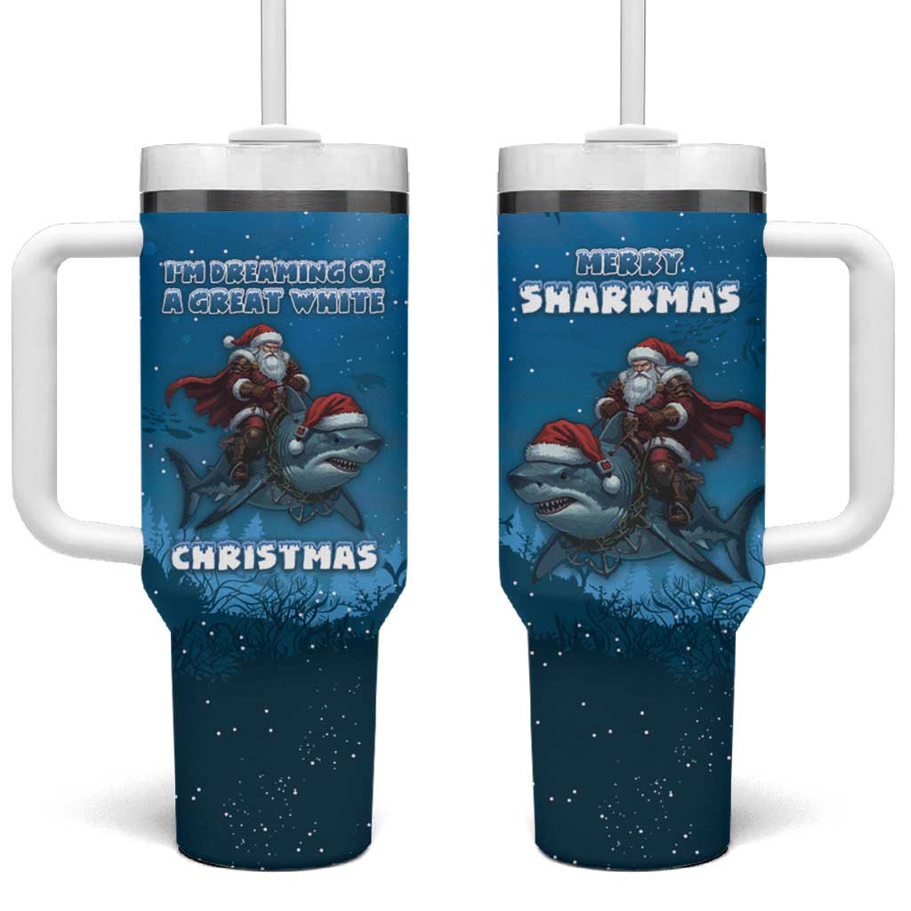 Merry Sharkmas Tumbler With Handle I Am Dreaming Of A Great White Christmas - Wonder Print Shop